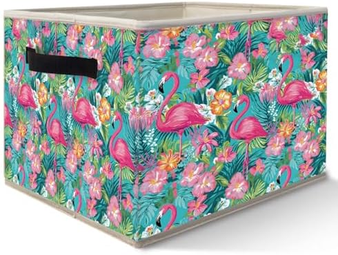 Pink Floral Flamingo Storage Bins Basket, Flamingo Gifts by Likjadjustfollowme