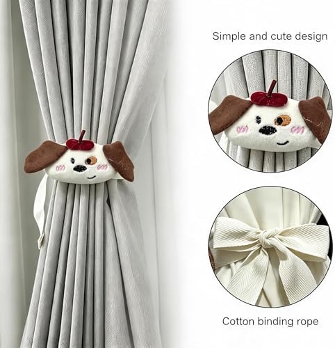 2 Pack Cartoon Brown Dog Curtain Tiebacks Decorative Embroidered Animal Shape - Image 3