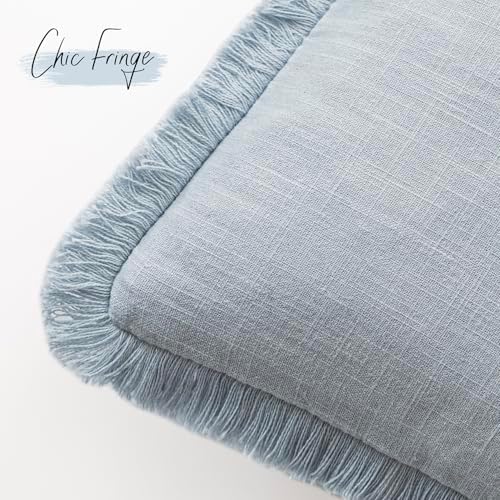Foindtower Boho Linen Fringe Lumbar Throw Pillow Covers 12×20 Sky Blue - Image 3