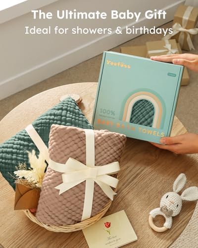 Yoofoss Hooded Baby Bath Towels 2 Pack 100% Muslin Organic Cotton - Image 5