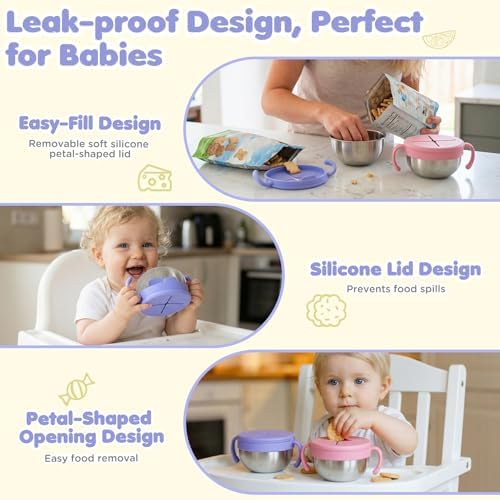 Snack Cups, 2 Pack Stainless Steel Toddler Snack Containers, Spill-Proof - Image 3