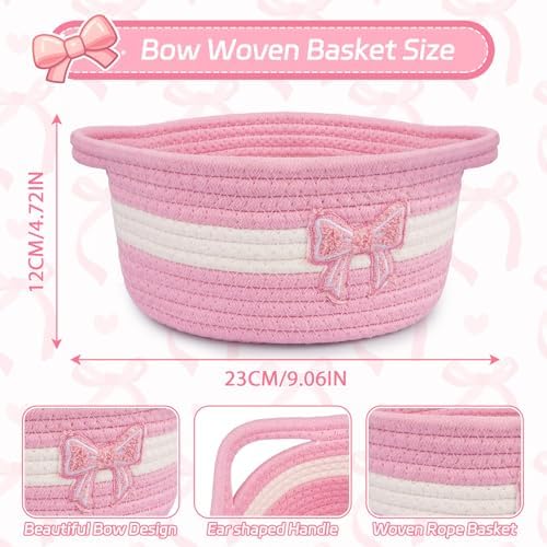 Pink Bow Basket for Nursery- Small Woven Gift Basket - Image 2