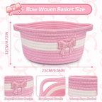 Pink Bow Basket for Nursery- Small Woven Gift Basket - Image 2