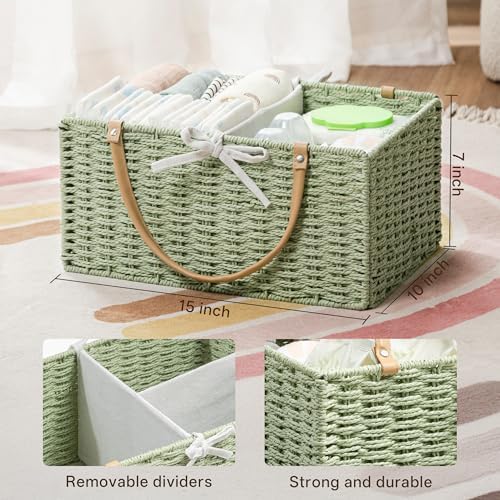 Angelhood Large Baby Diaper Caddy Organizer, Paper Rope Storage Baskets - Image 2
