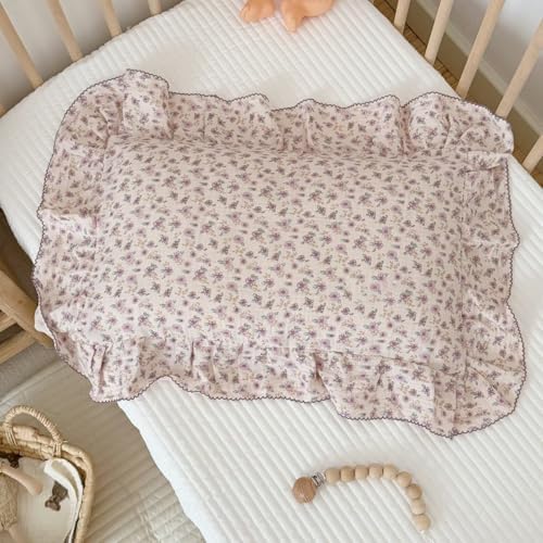 BuLuTu Purple Floral Muslin Cotton Ruffles Pillow Case Standard 20"x26" by BuLuTu