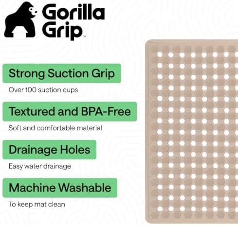 GORILLA GRIP Square Shower Stall Mat, Bathtub Floor Mat, 21x21 Beige - Image 2
