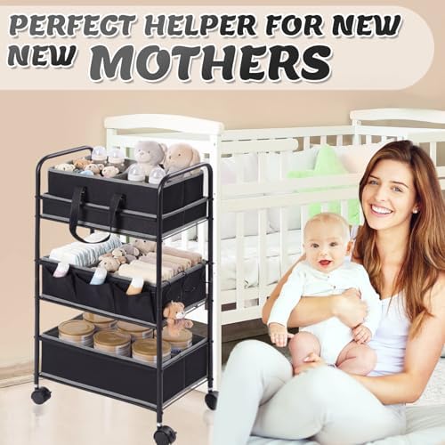 Honeydak 2in1 Baby Diaper Caddy Organizer Cart Bedside Rolling Cart - Image 5