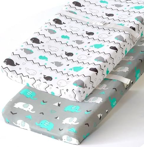 Stretchy Changing Pad Covers for Boys Girls, 2 Pack Jersey Knit, Elephant & by BROLEX