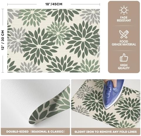 Artoid Mode Floral Vinyl Placemats Set of 6, 12x18 Inch Thanksgiving Washable - Image 6