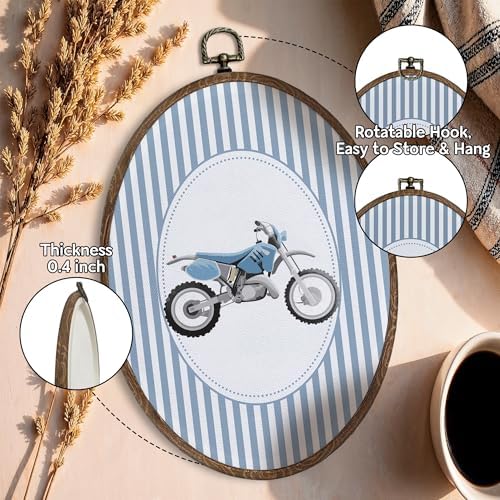 FLAWAFLOMA Vintage Motorbike Nursery Oval Wall Art Decor, Kids Room Canvas Wall - Image 4