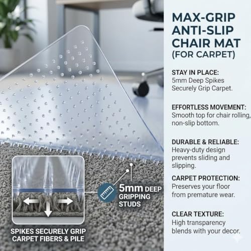 Office Chair Mat for Carpet, Non-Slip Plastic Mat for Office Chair, Desk & - Image 4