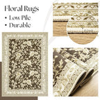 Brown Floral Rug for Bedroom Washable Rugs Non Slip Floor Covering 3x5 Ft - Image 7
