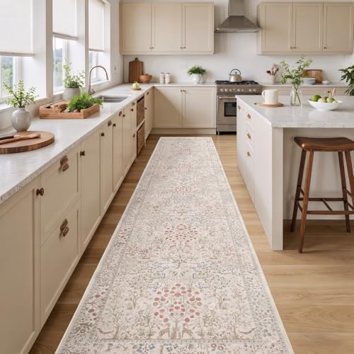 Floral Animal Cream 2x10 Long Hallway Runner Rug, Washable Non Slip Ultra Thin - Image 3