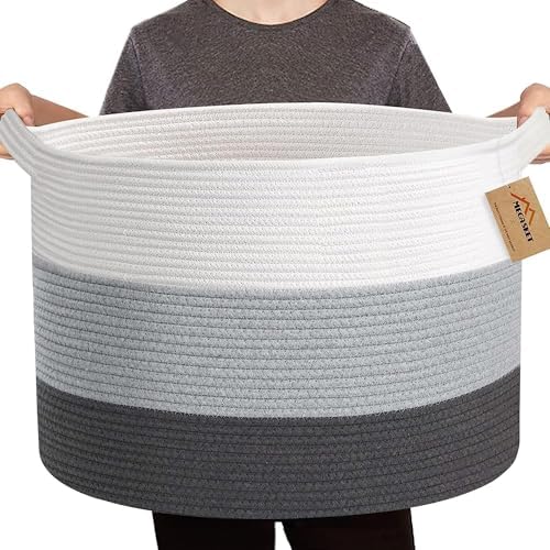 MEGASKET Extra Large Cotton Rope Basket, 22” X 22” X 14” Blanket Storage by MEGASKET