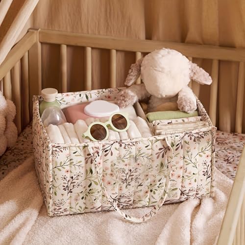 Quilted Fabric Storage Basket Floral Baby Diaper Caddy Quilted Basket - Image 2
