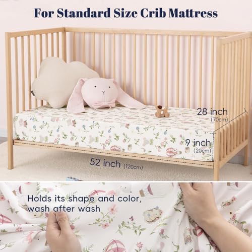 PHF 3 Pack Soft Floral & Animal Crib Sheets Fitted, Comfy Breathable Baby Sheets - Image 5