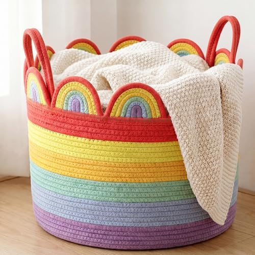 LemonRoad Round Woven Basket Bright Rainbow by Unknown