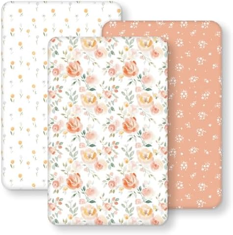 Baby Bedside Bassinet Sheets Fitted Girl, 33”x20” Compatible by FIEMOL