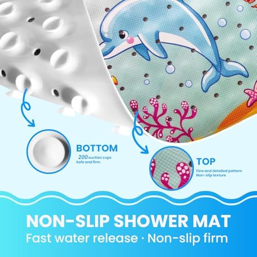 Baby Bath Tub Mat, 40 x 16 Inch Extra Large Non Slip Kids Cartoon Bathtub - Image 3