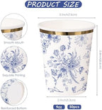 WRAPAHOLIC 50 Pcs Floral Paper Cups - 9 oz Blue Toile Flower Disposable Cup - Image 2