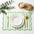 JarThenaAMCS 60 Pcs Light Green Striped Paper Placemats Scalloped Edge Table - Image 5