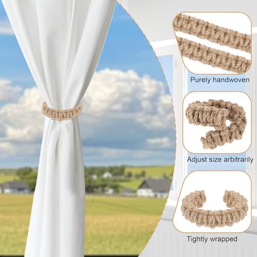 Ptwola 6 Pack Braided Curtain Tiebacks Boho Elegant Rustic Curtain Holdbacks - Image 3
