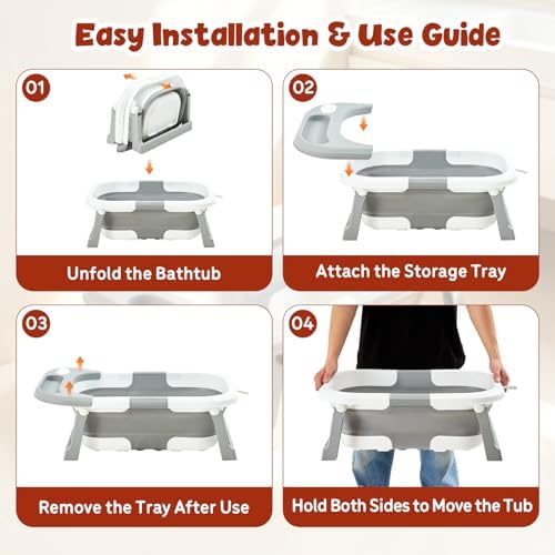 FUNLIO Baby Bathtub with Stand, Collapsible Baby Bathtub & Foldable Wooden Stand - Image 6
