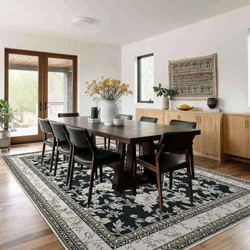 Black Floral Area Rugs 6x9 Living Room, Vintage Modern Farmhouse Boho Indoor - Image 2