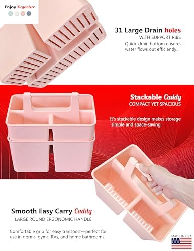 Shower Caddy Organizer with Handle, 3 Compartments, Portable Storage Bin - Image 4