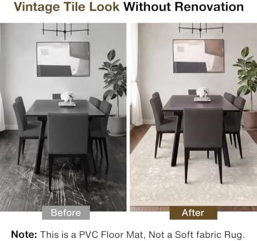 3' x 3' Beige Vinyl Floor Mat for Home, PVC Waterproof Area Mat - Image 5