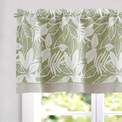 Vangao Floral Valances for Windows Leaf Green W50 X 16L 1 Panel by Vangao