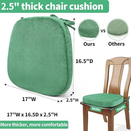 2.5" Thick Chair Cushions for Dining Chair, Corduroy Foam Kitchen Chair Pads - Image 2
