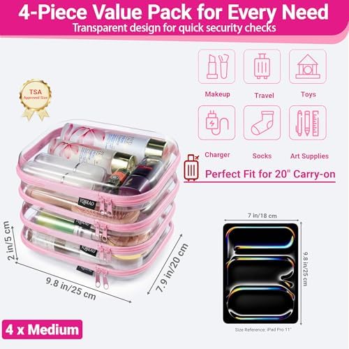 YQBRAO Clear Hard Shell Zipper Cases, 4 Medium Makeup Organizers - Image 4