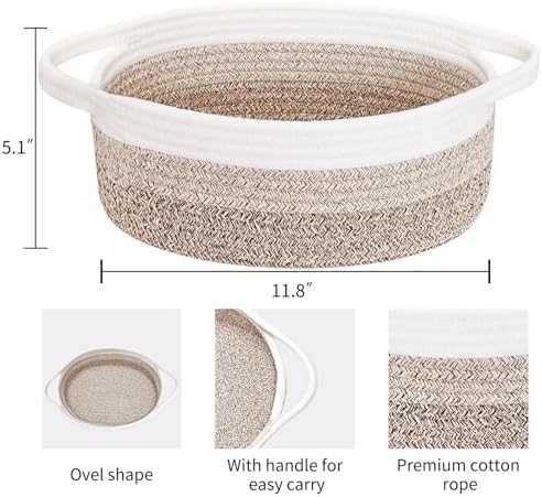 ABenkle Small Basket with Handles, Boho Decorative Rope Woven Dog Cat Toy - Image 2