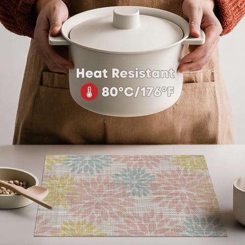 Artoid Mode Floral Vinyl Placemats Set of 4, 12x18 Inch Heat Resistant Washable - Image 3