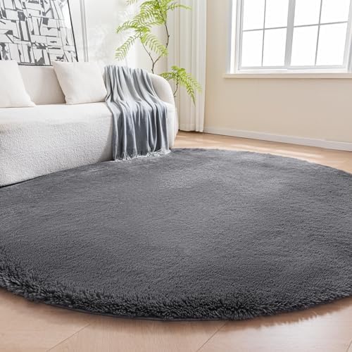 Amazon Basics Fluffy Washable Round Area Rug, Circle Shaggy Carpet by AmazonBasics