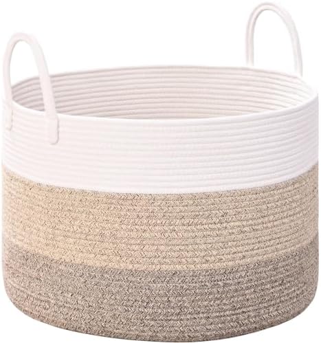 67L Large Woven Blanket Basket, Cotton Rope Baby Laundry Hamper by Degeyoyo