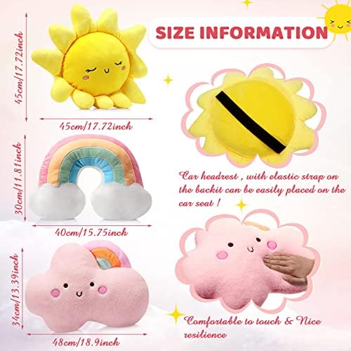 Queekay Set of 3 Kids Cloud Rainbow Pillows Sun Plush Decor, Cute Style - Image 3