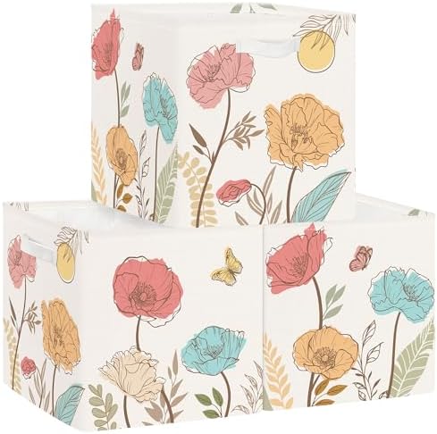 11.8" Wild Flower Storage Cube Organizer Set 3Pcs Clothes Storage Basket Bin by HUUMONSS