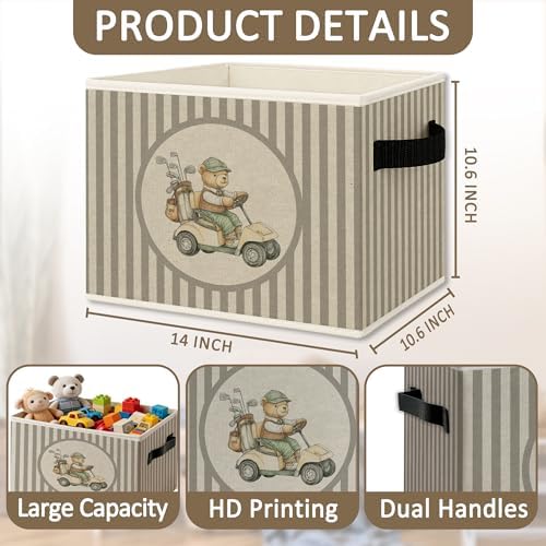 Vintage Bear Golf Nursery Foldable Storage Bins Box - Image 6
