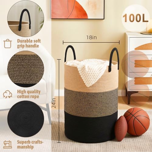 Artfeel Laundry Basket, Woven Cotton Rope Laundry Hamper, 100L - Image 6