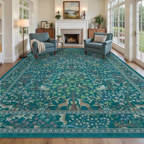 Teal Floral Animal Large 9x12 Rugs by Jainmy