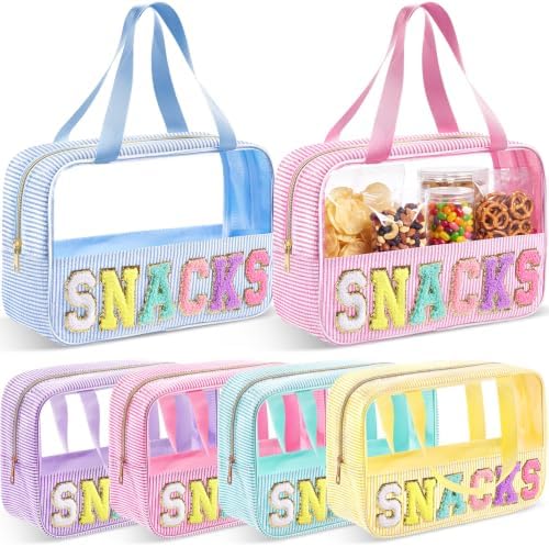 Sanwuta 6 Pcs Seersucker Snacks Bag Chenille Letter Clear Makeup Bag by Sanwuta