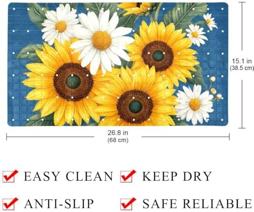 Shower Mat Non Slip 26.8 x 15.1 Inches, Daisy Sunflowers Bathtub Mat Shower - Image 4