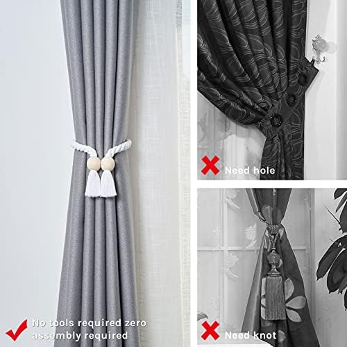 NICEEC 4 Pack Wooden Ball Magnetic Curtain Tiebacks Boho Home Decor Drape Tie - Image 2