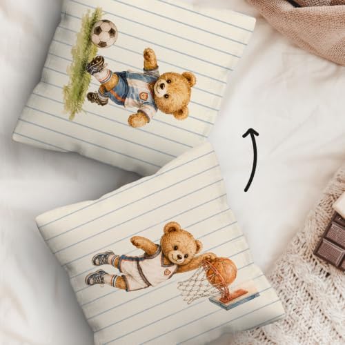 kdqua Bear Sports Nursery Pillow Cover 18x18 Double-Sided, Playroom Decorations - Image 4