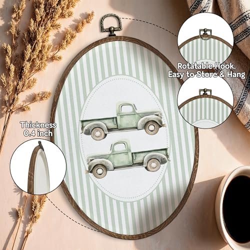 FLAWAFLOMA Vintage Truck Nursery Oval Wall Art Decor, Kids Room Canvas Wall Art - Image 4