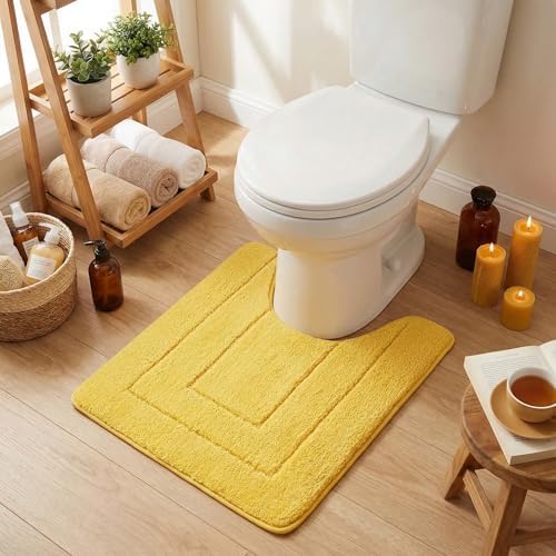 GRANNY SAYS Yellow U Shaped Toilet Rug 20" x 24", Non-Slip Bath Mat by GRANNYSAYS