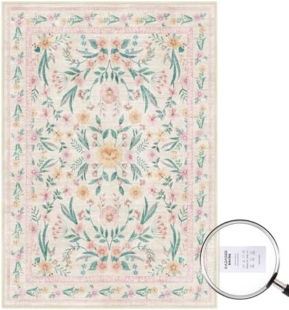 8x10 Pink Floral Area Rug, Large Washable Living Room Carpet - Image 5