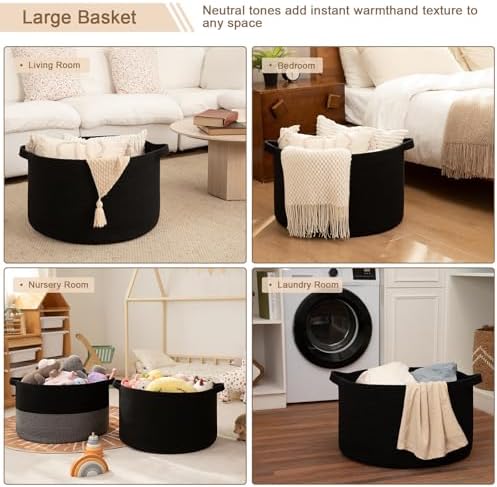 OIAHOMY 90L XXXLarge Blanket Basket Living Room Laundry Basket Black - Image 5